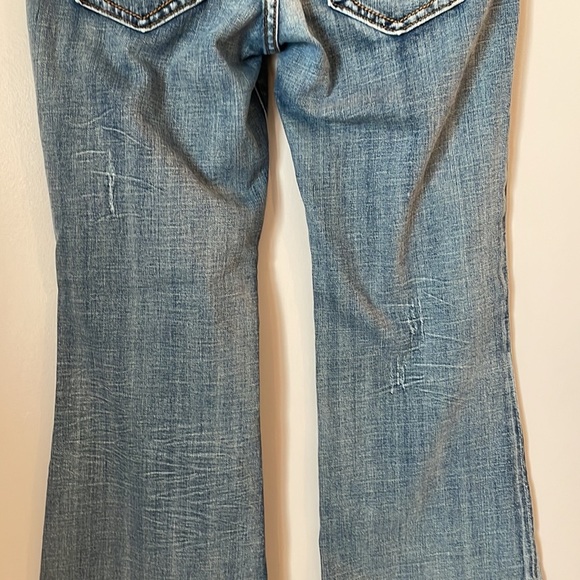 Rerock For Express Jeans SZ 8R Stretch Distressed Bootcut Design on Pockets - Picture 12 of 13
